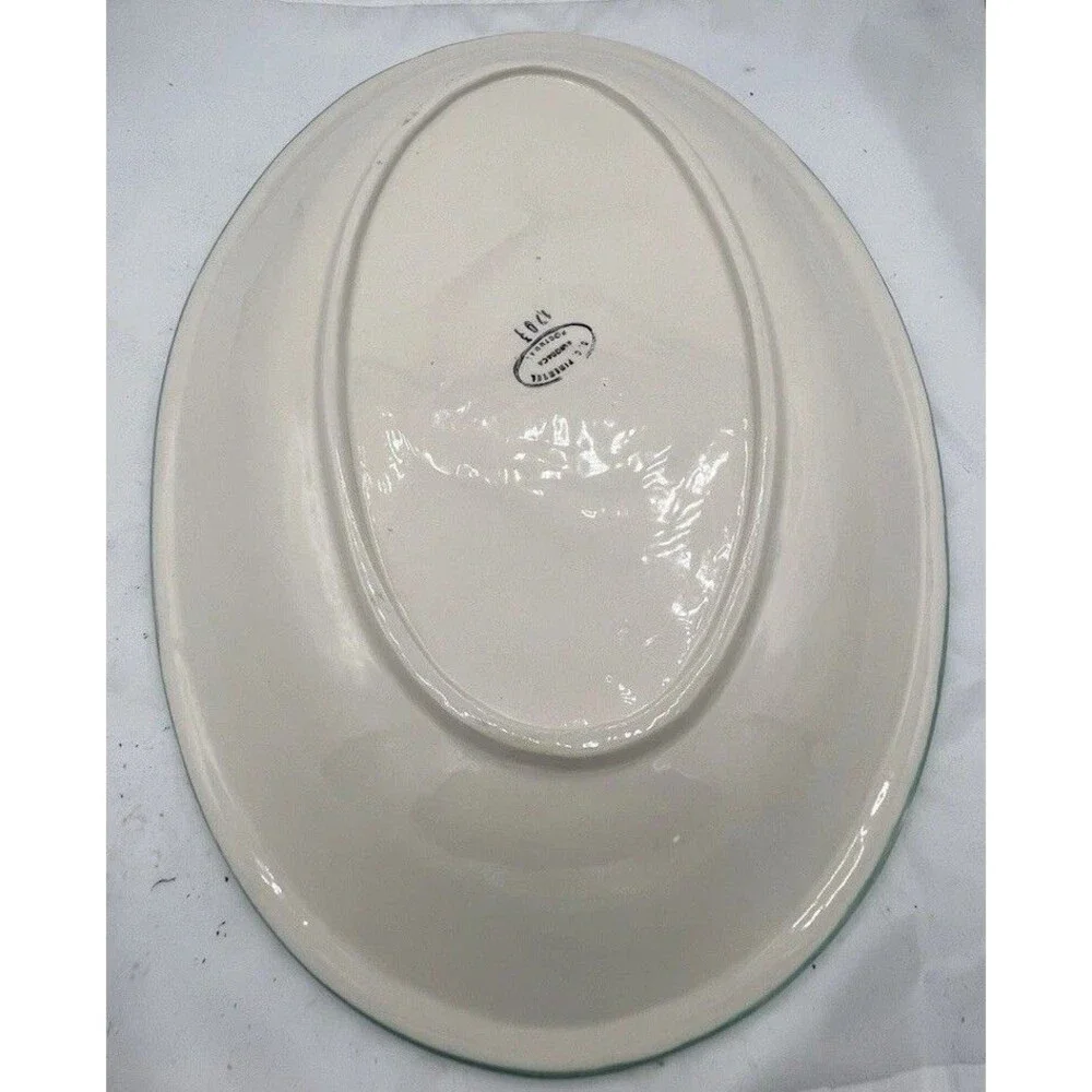 Vintage Alcobaca Portugal Hand Painted Oval Serving Platter Yellow Green 18.5”